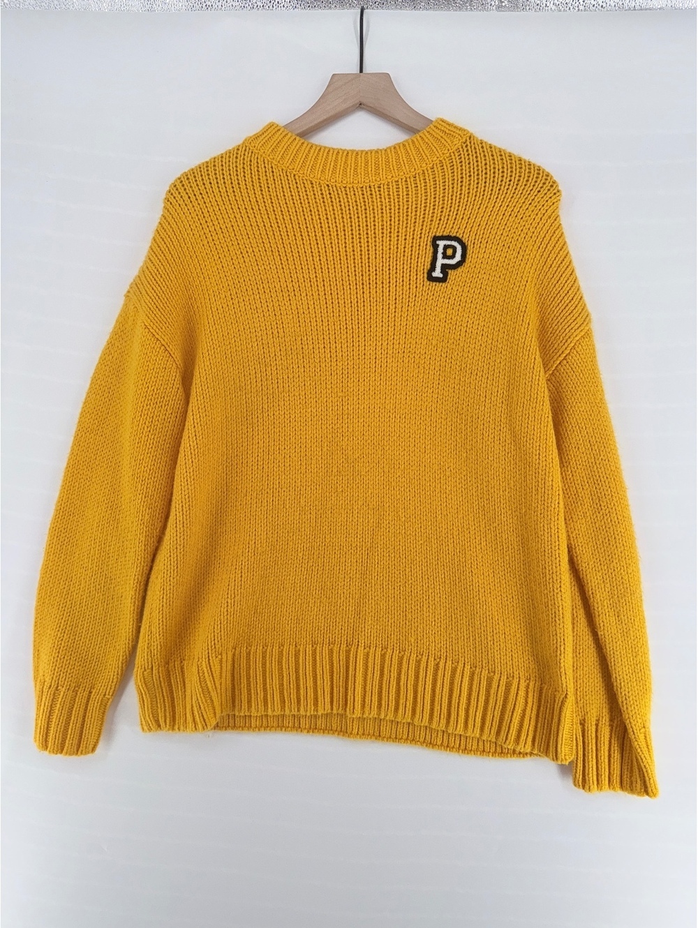 Victoria's Secret PINK Mustard Yellow Chunky Knit Sweater with P Patch 💫